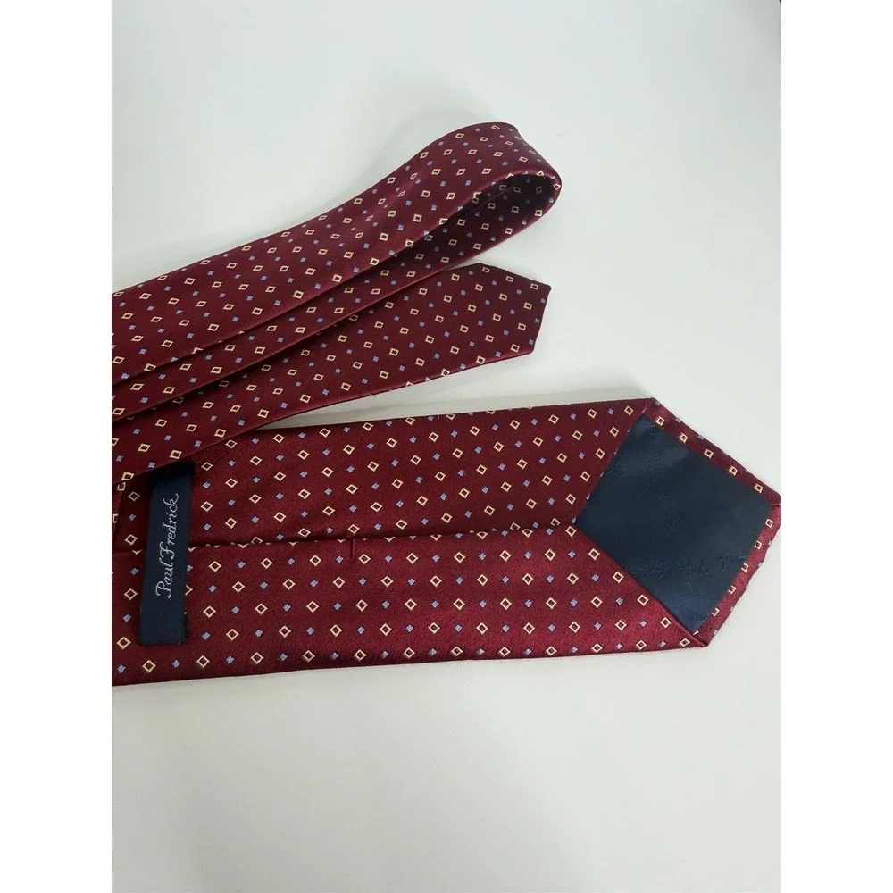 Paul Fredrick Silk Necktie Burgundy Yellow 3 1/4